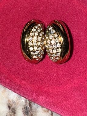 Authentic Vintage Christian Dior Pave & Gold-Tone Clip-On Earrings